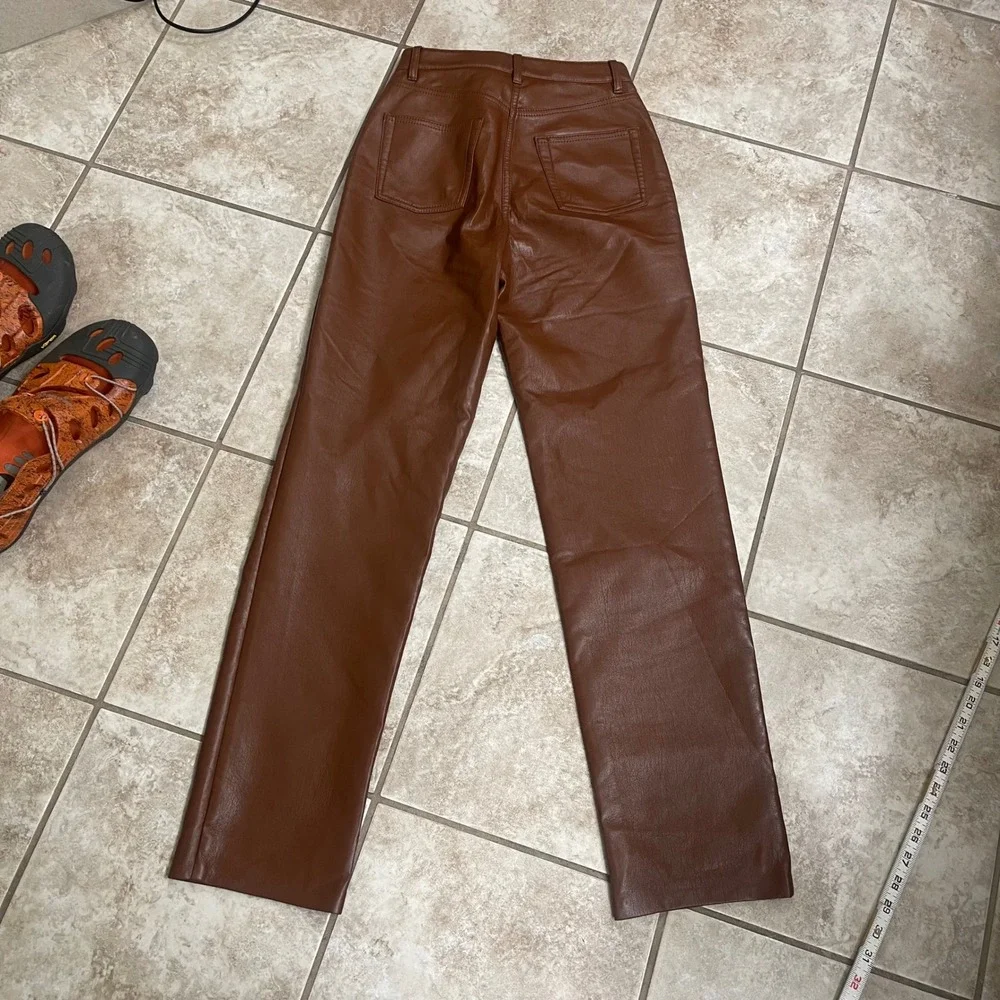 Wilfred Free Vegan‎ Leather Pants High Waisted Brown Straight Leg Trousers Sz 0
